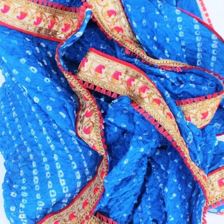 anokherang Dupattas Electric Blue Silk Bandhej Dupatta