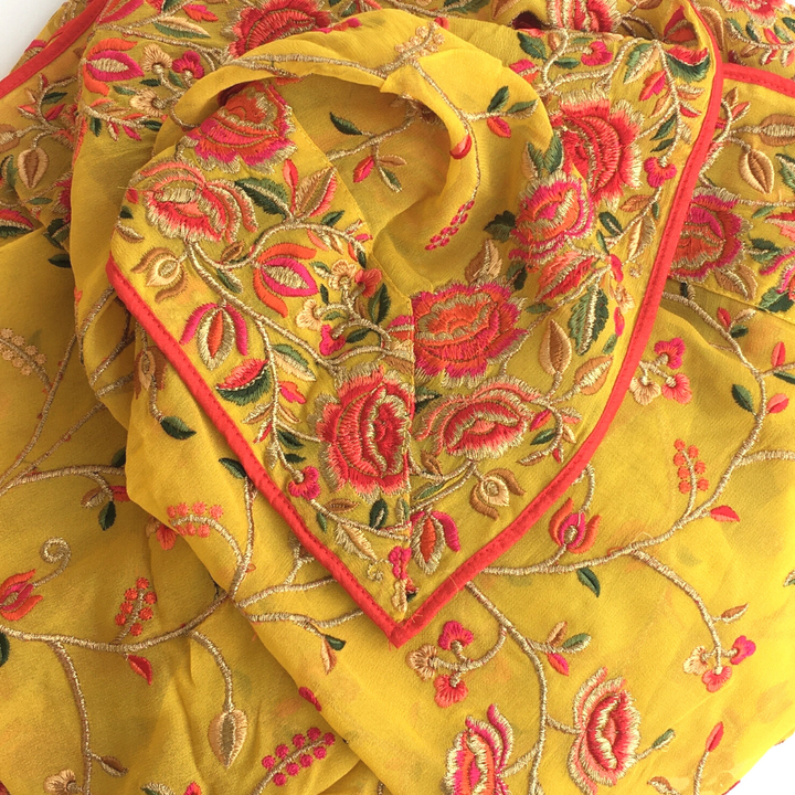 anokherang Dupattas Electric Yellow Zari Thread Embroidered Dupatta