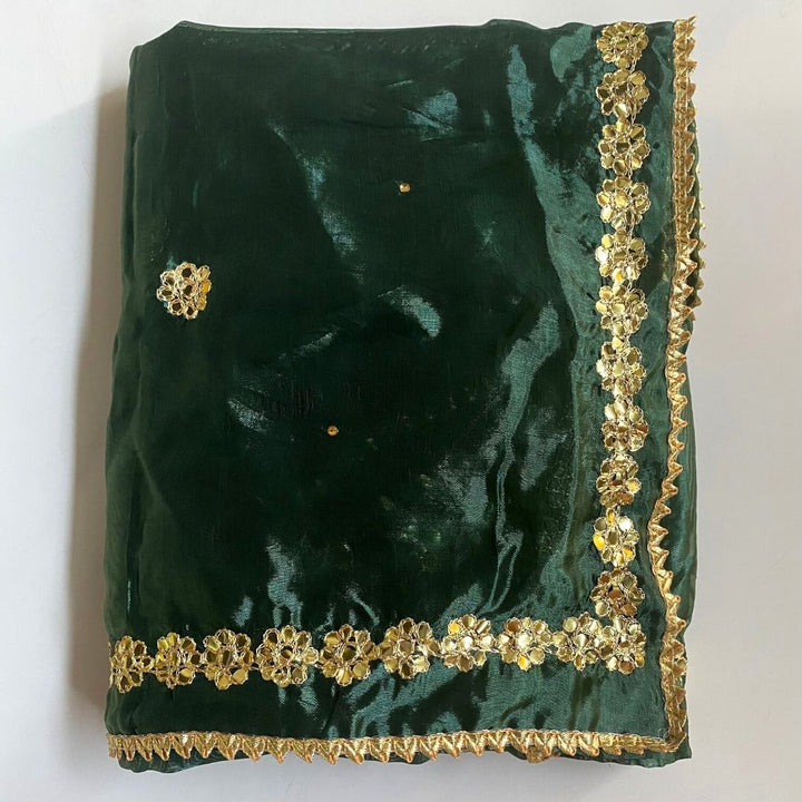 anokherang Dupattas Emerald Green Gotta Embroidered Silk Dupatta