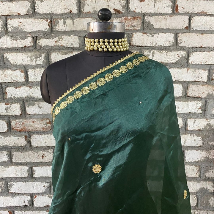 anokherang Dupattas Emerald Green Gotta Embroidered Silk Dupatta