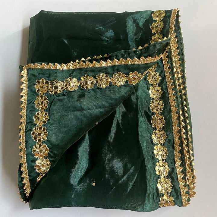 anokherang Dupattas Emerald Green Gotta Embroidered Silk Dupatta