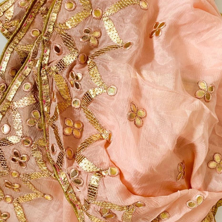 anokherang Dupattas Festive Peach Gotta Patti Embroidered Dupatta