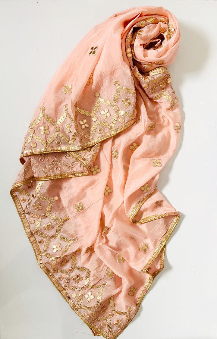 anokherang Dupattas Festive Peach Gotta Patti Embroidered Dupatta