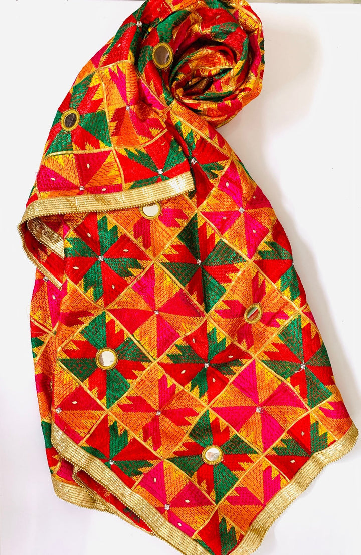 anokherang Dupattas Festive Stone Phulkari Dupatta