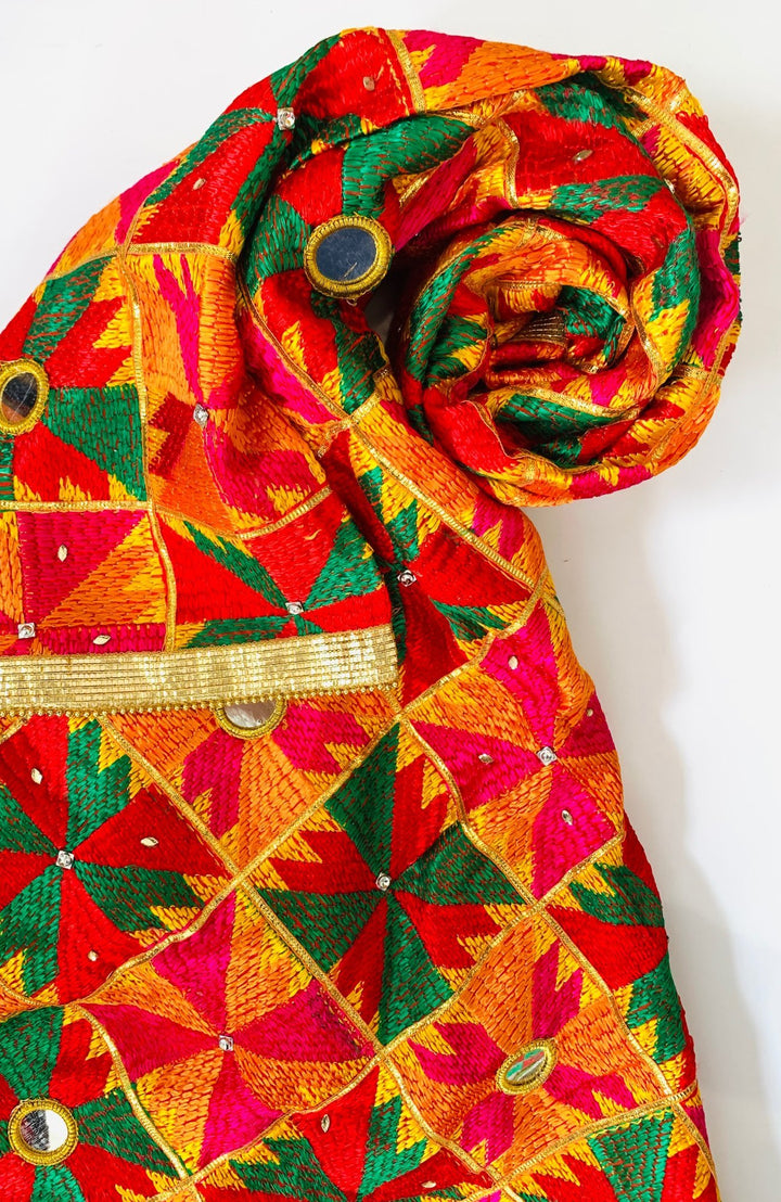 anokherang Dupattas Festive Stone Phulkari Dupatta