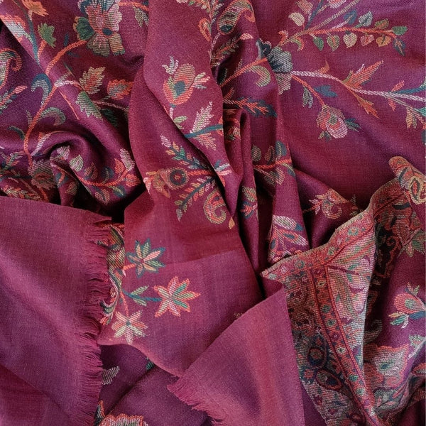 anokherang Dupattas Fine Wine Floral Weaved Wool Stole