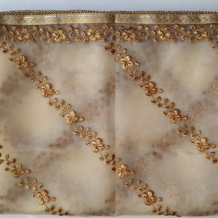 anokherang Dupattas Floral Gold Thread Embroidered Tissue Dupatta