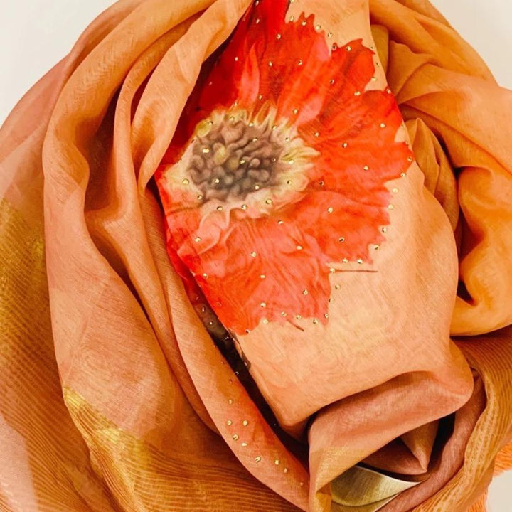 anokherang Dupattas Floral Printed Crystal Chanderi Dupatta