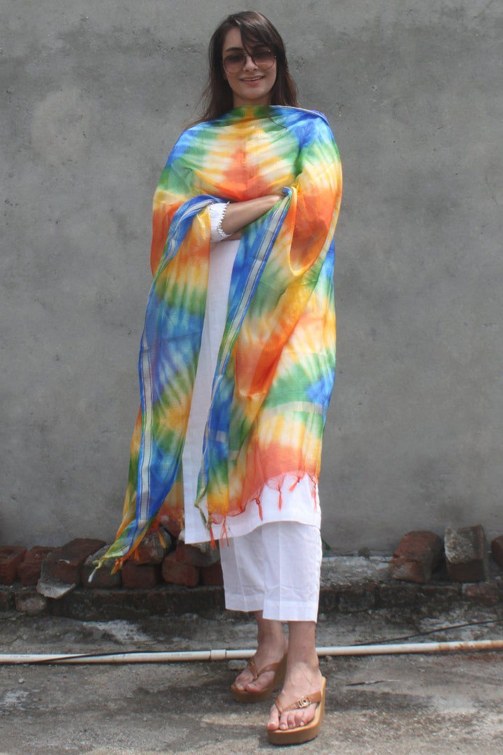 anokherang Dupattas Freedom Blue Tie-Dye Kota Dupatta