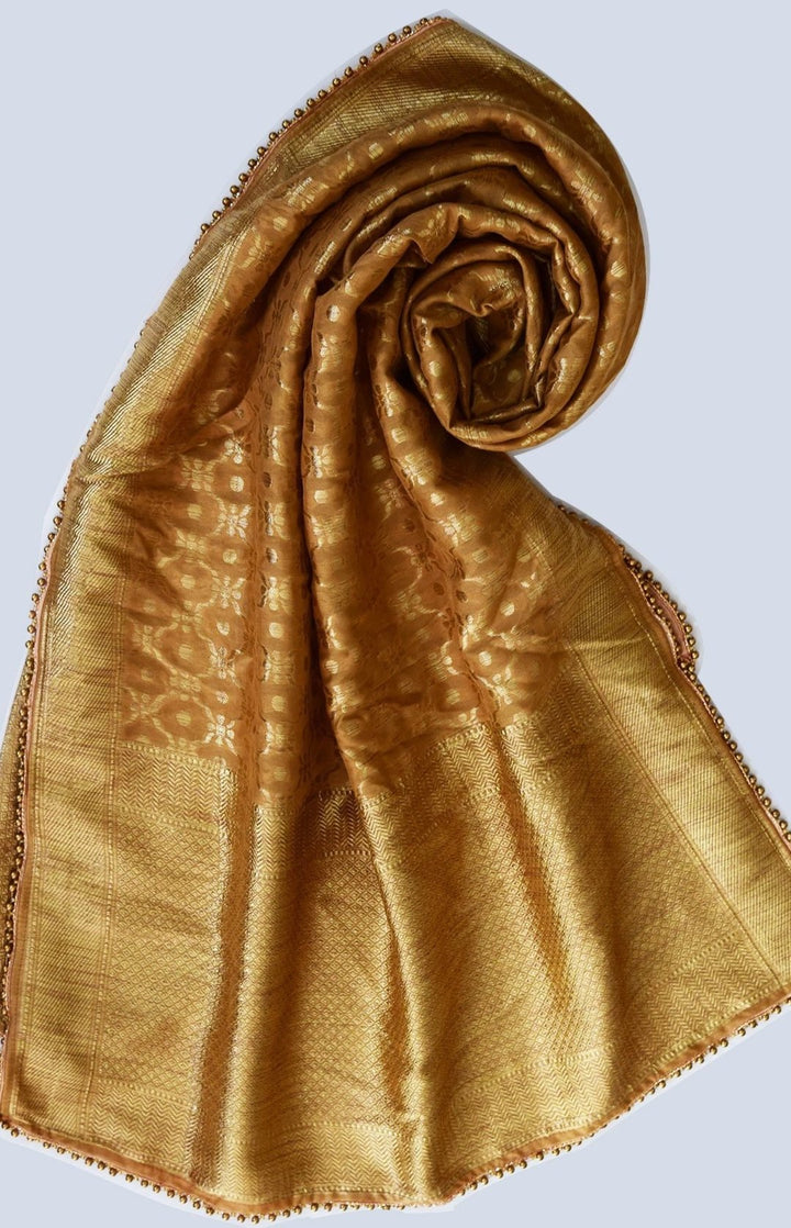 anokherang Dupattas Gold Banarsi Embroidered Georgette Stole