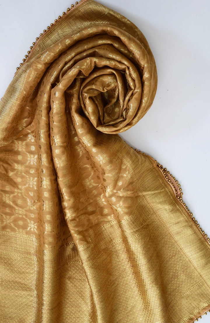 anokherang Dupattas Gold Banarsi Embroidered Georgette Stole