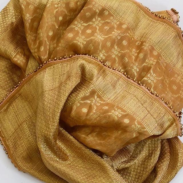 anokherang Dupattas Gold Banarsi Embroidered Georgette Stole