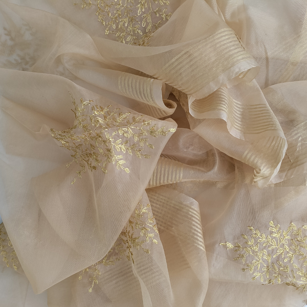 anokherang Dupattas Gold Festive Embroidered Organza Dupattta