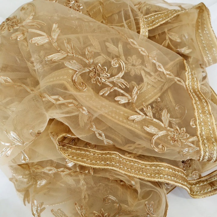 anokherang Dupattas Gold Floral Gotta Net Dupatta