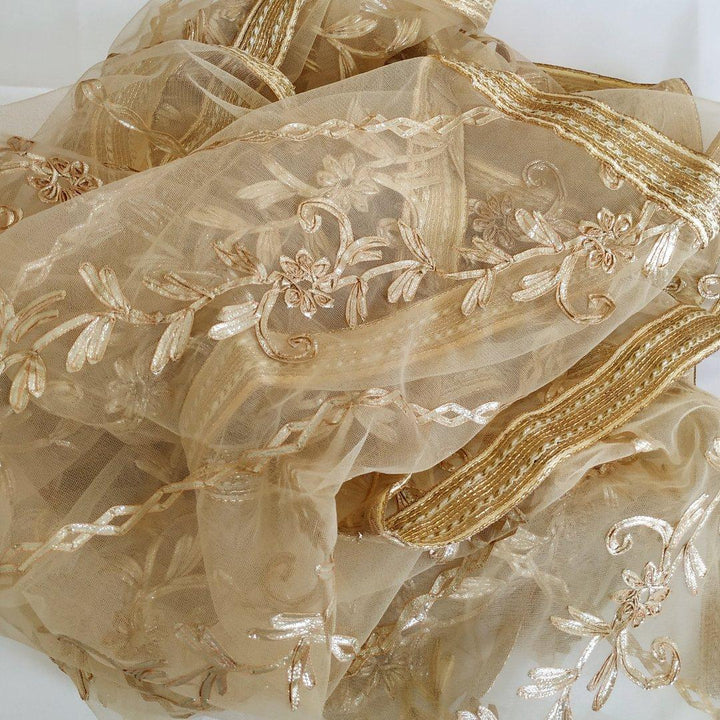 anokherang Dupattas Gold Floral Gotta Net Dupatta