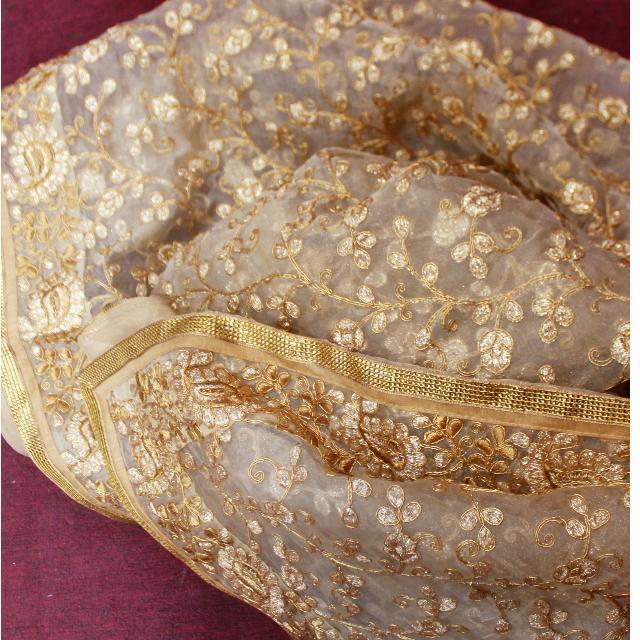 anokherang Dupattas Gold Floral Thread Work Dupatta