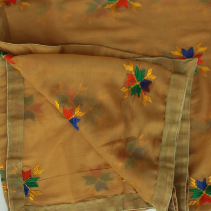 anokherang Dupattas Gold Fulkari Chiffon Dupatta