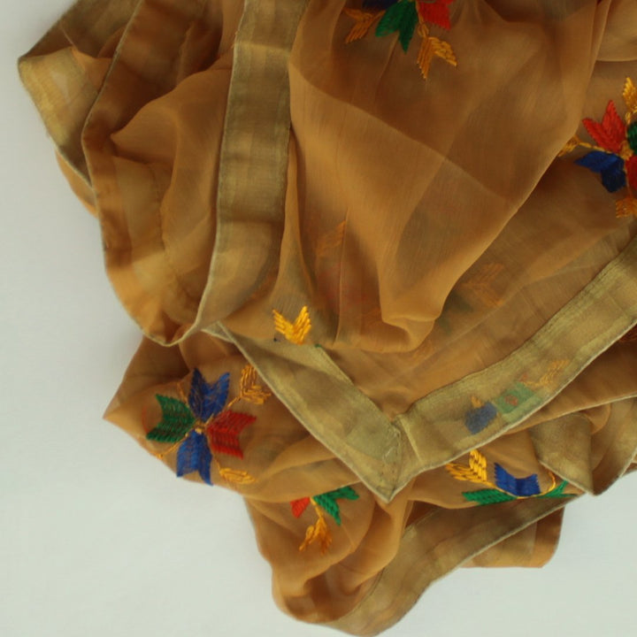 anokherang Dupattas Gold Fulkari Chiffon Dupatta