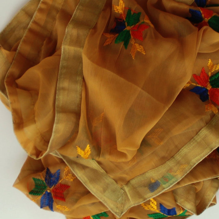 anokherang Dupattas Gold Fulkari Chiffon Dupatta