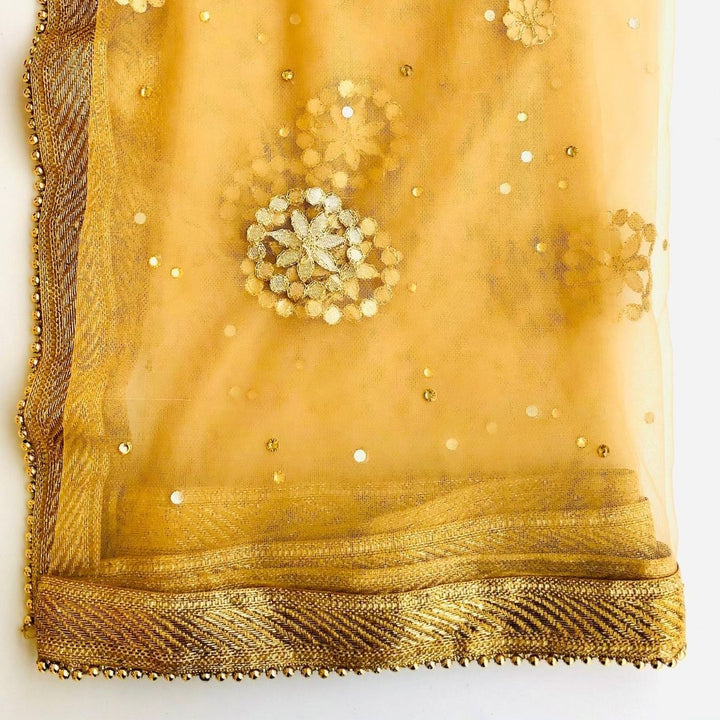 anokherang Dupattas Gold Gotta Embroidered Stone Net Dupatta