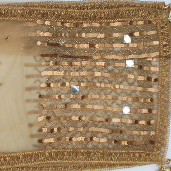 anokherang Dupattas Gold Net Antique Sequence Mirror Dupatta
