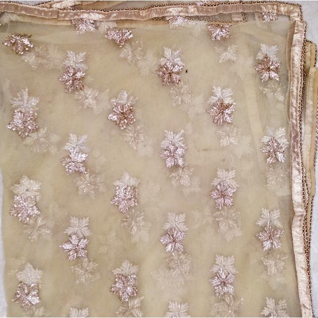 anokherang Dupattas Gold Net Light Gold Floral Net Dupatta