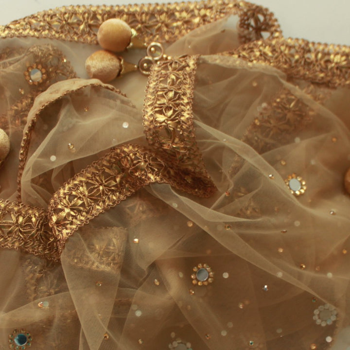 anokherang Dupattas Gold Net Mirror Stone Dupatta