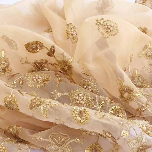 anokherang Dupattas Gold Thread and Pearls Embroidered Organza Dupatta