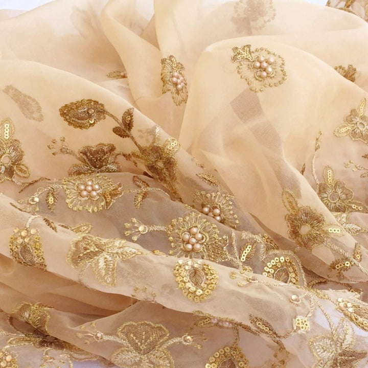 anokherang Dupattas Gold Thread and Pearls Embroidered Organza Dupatta