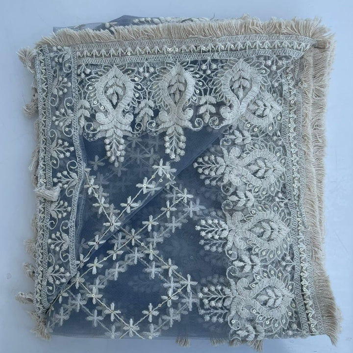 anokherang Dupattas Gray Floral Chikankari Net Dupatta