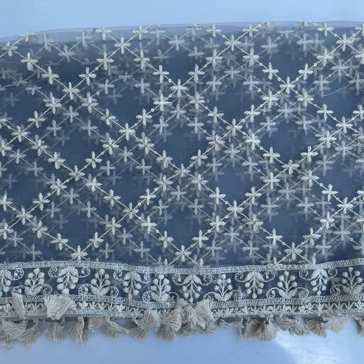 anokherang Dupattas Gray Floral Chikankari Net Dupatta