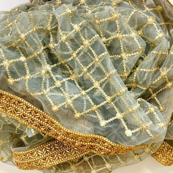 anokherang Dupattas Gray Net Sequins Criss Cross Dupatta