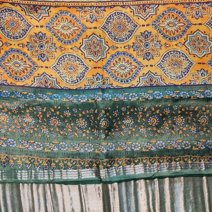 anokherang Dupattas Green Bandhani Ikkat Print Silk Dupatta