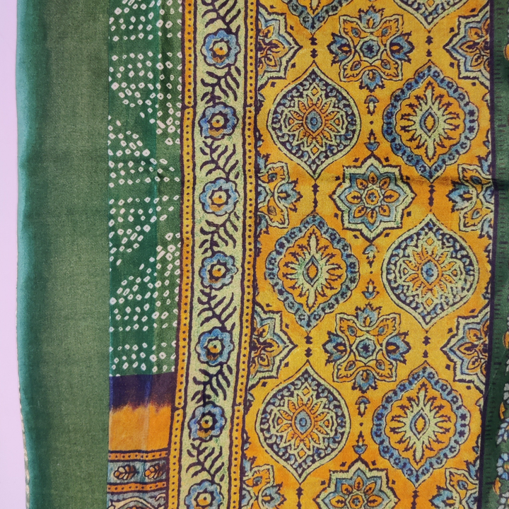 anokherang Dupattas Green Bandhani Ikkat Print Silk Dupatta