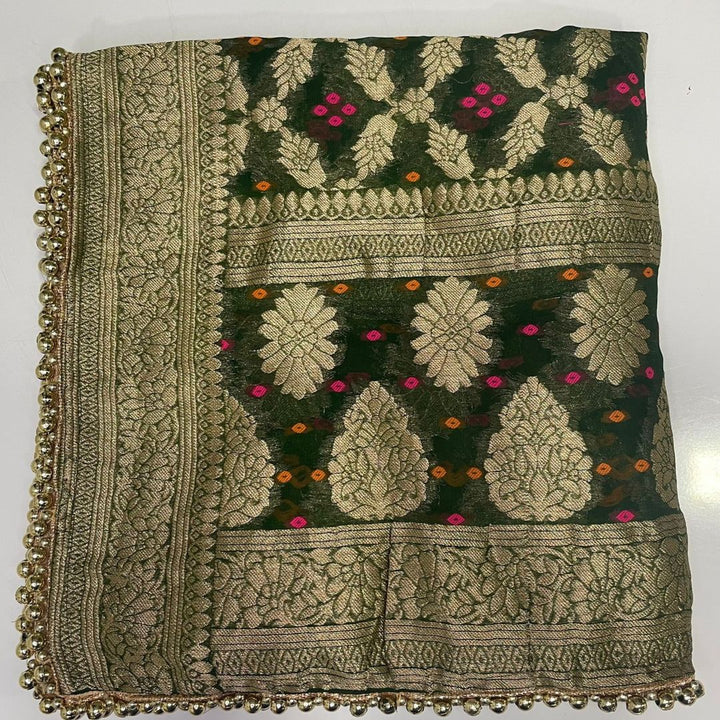 anokherang Dupattas Green Bandhej Georgette Banarsi Dupatta