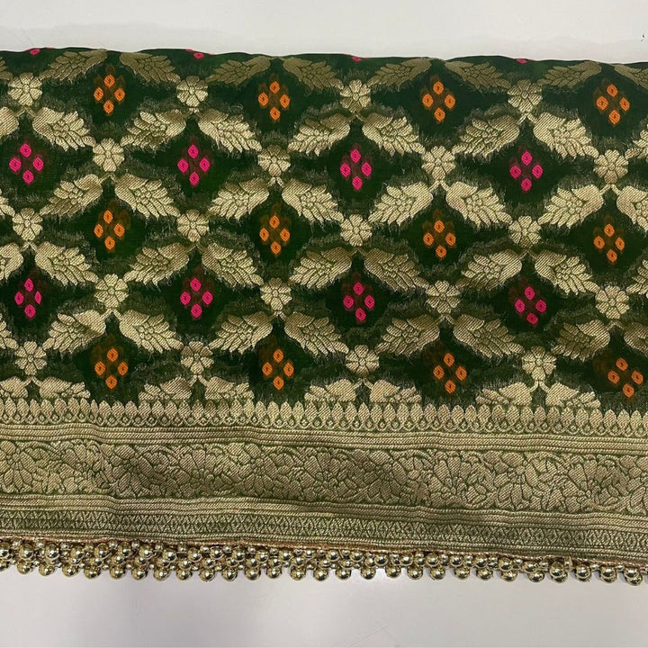 anokherang Dupattas Green Bandhej Georgette Banarsi Dupatta