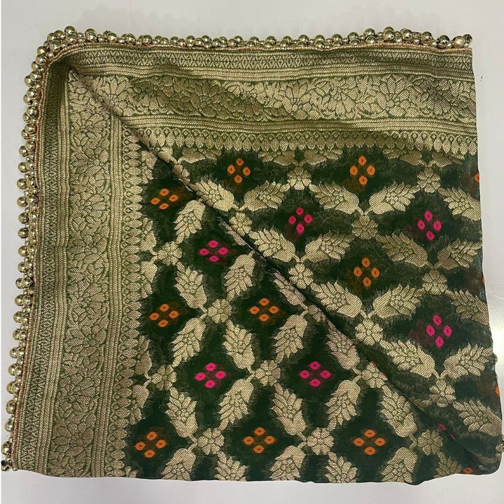 anokherang Dupattas Green Bandhej Georgette Banarsi Dupatta