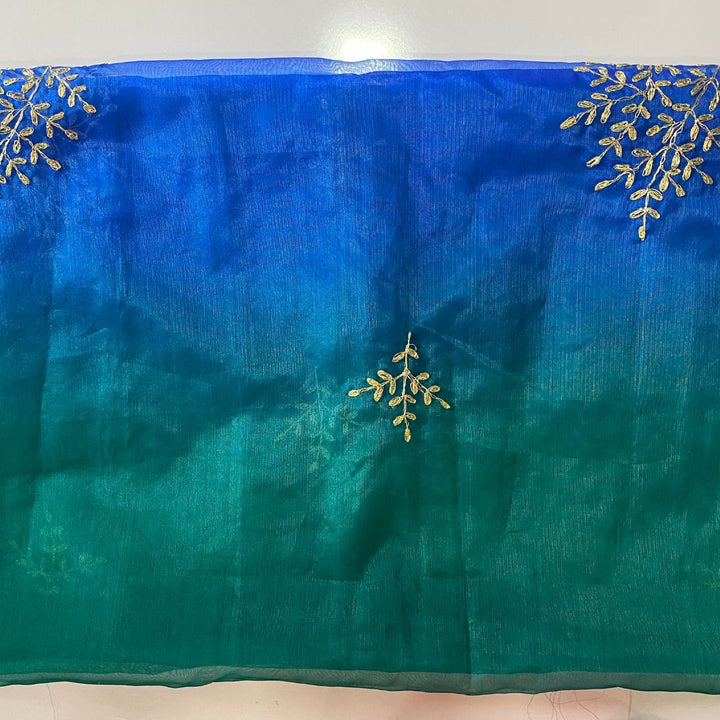 anokherang Dupattas Green Blue Festive Embroidered Organza Dupatta