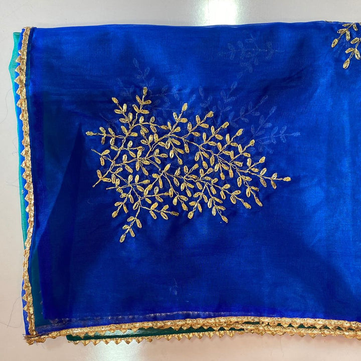 anokherang Dupattas Green Blue Festive Embroidered Organza Dupatta