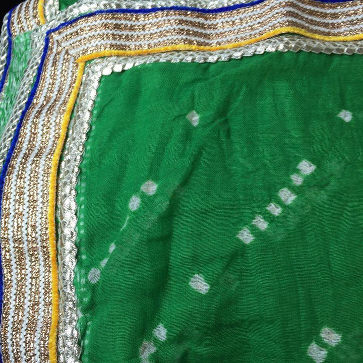 anokherang Dupattas Green Cotton Bandhini Dupatta with Light Gold-Yellow border