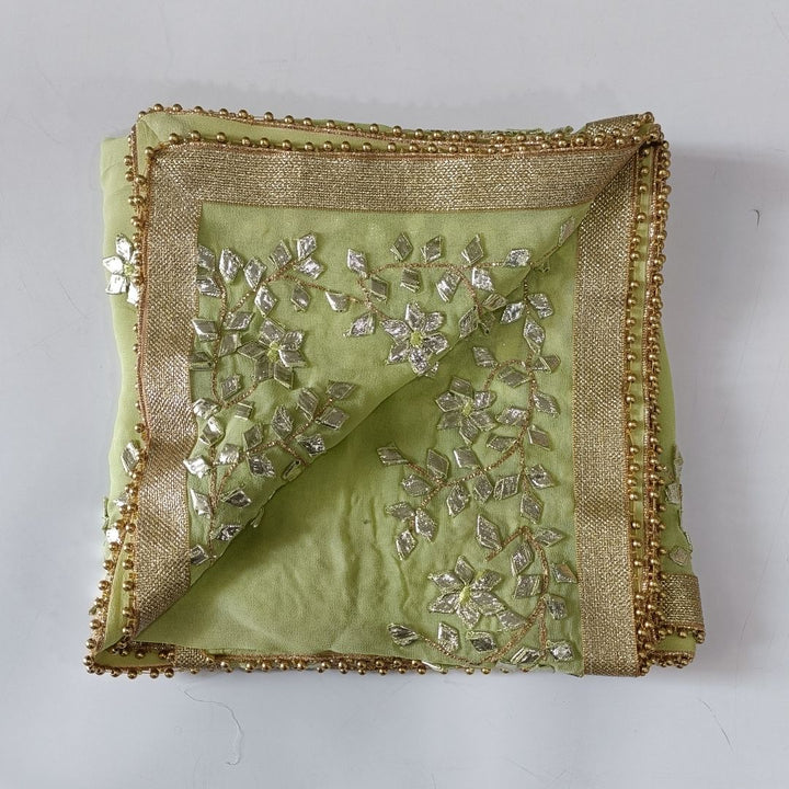 anokherang Dupattas Green Punch Floral Embroidered Chiffon Dupatta