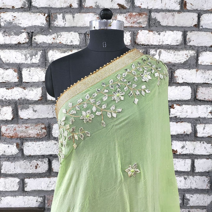 anokherang Dupattas Green Punch Floral Embroidered Chiffon Dupatta