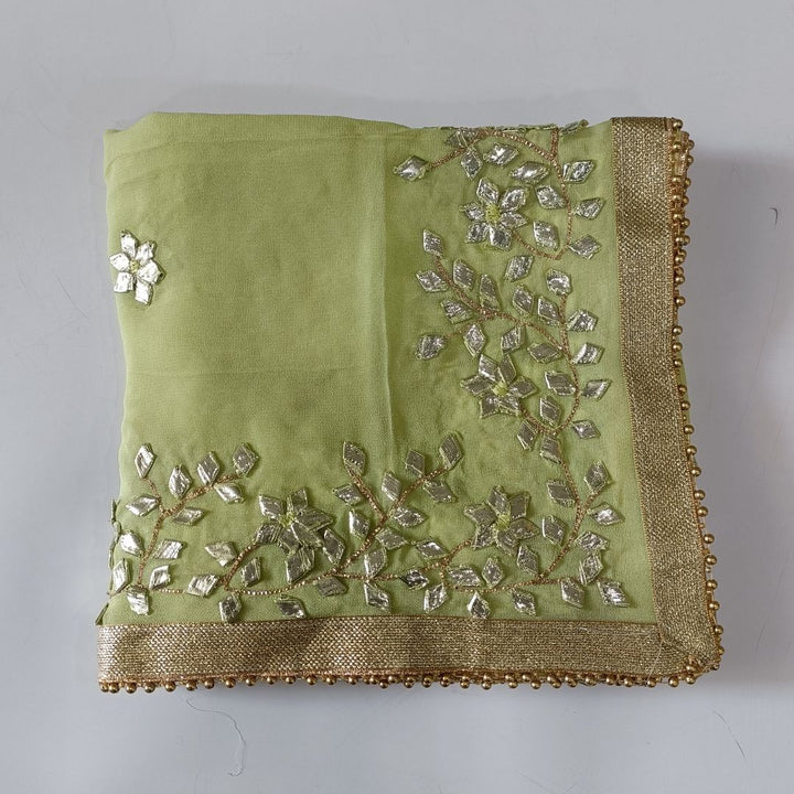 anokherang Dupattas Green Punch Floral Embroidered Chiffon Dupatta