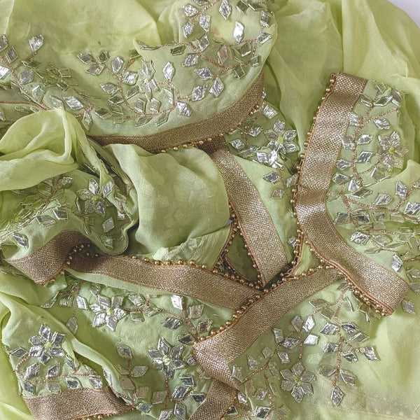 anokherang Dupattas Green Punch Floral Embroidered Chiffon Dupatta