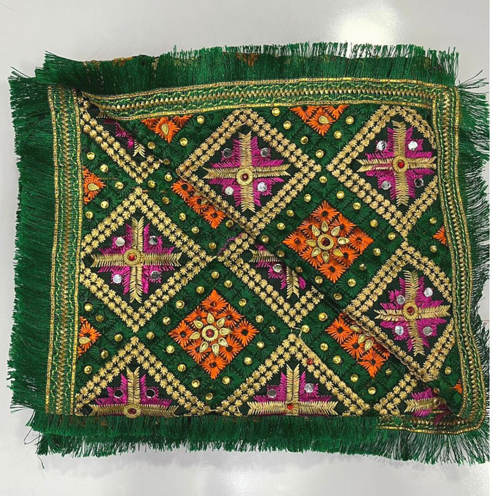 anokherang Dupattas Green Sequence Stone Phulkari Dupatta