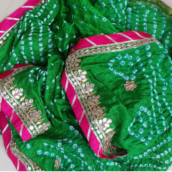 anokherang Dupattas Green Silk Gotta Patti Embroidered Dupatta