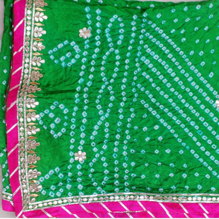 anokherang Dupattas Green Silk Gotta Patti Embroidered Dupatta
