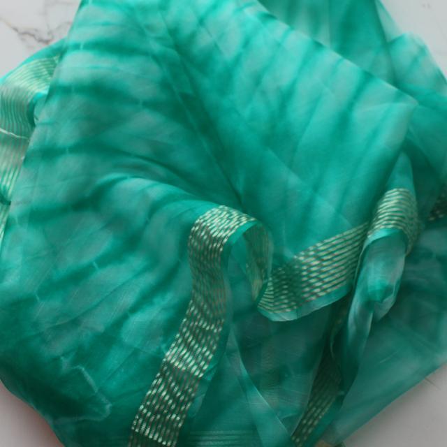 anokherang Dupattas Green White Tie Dye Organza Dupatta