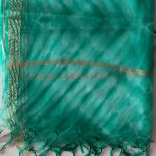 anokherang Dupattas Green White Tie Dye Organza Dupatta