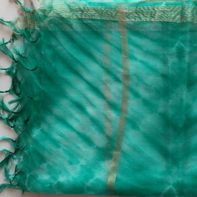 anokherang Dupattas Green White Tie Dye Organza Dupatta